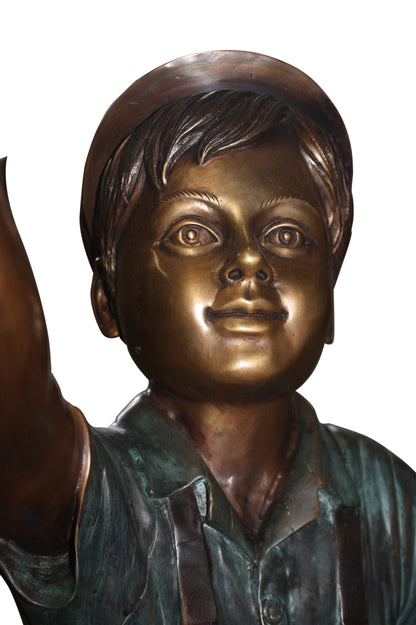 Standing mailbox W boy dog and cat - Bronze Statue -  Size: 22"L x 18"W x 50"H. 