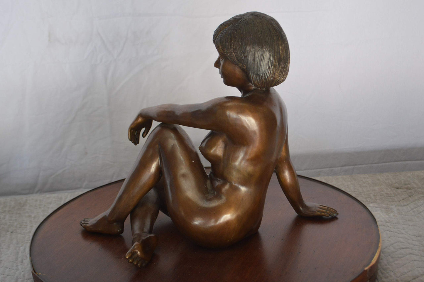 Young Lady Sitting Nude Bronze Statue Art Nude -  Size: 10"L x 18"W x 15"H.