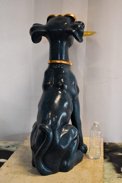 Happy Host Dog Resin Statue with A Tray, Blue Finish 25" x 12" x 31"H