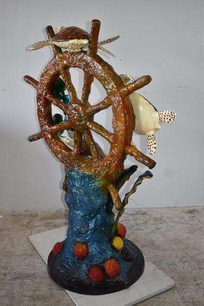Sunken Nautical Wheel with Sea Creatures Bronze Statue Size: 39" x 23" x 51"H