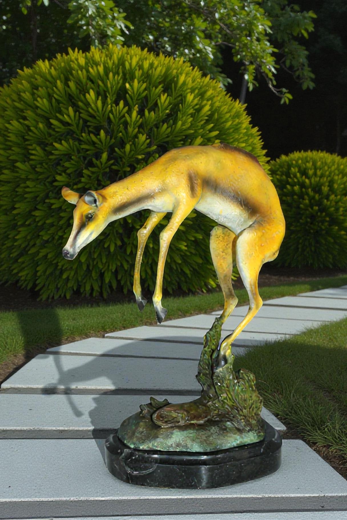 Jumping Impala bronze statue -  Size: 9"L x 7"W x 16"H.