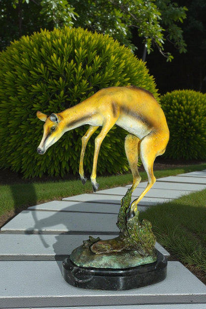 Jumping Impala bronze statue -  Size: 9"L x 7"W x 16"H.