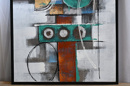 Serenity Abstract Canvas Painting Teal Orange Framed Art 61"x41"