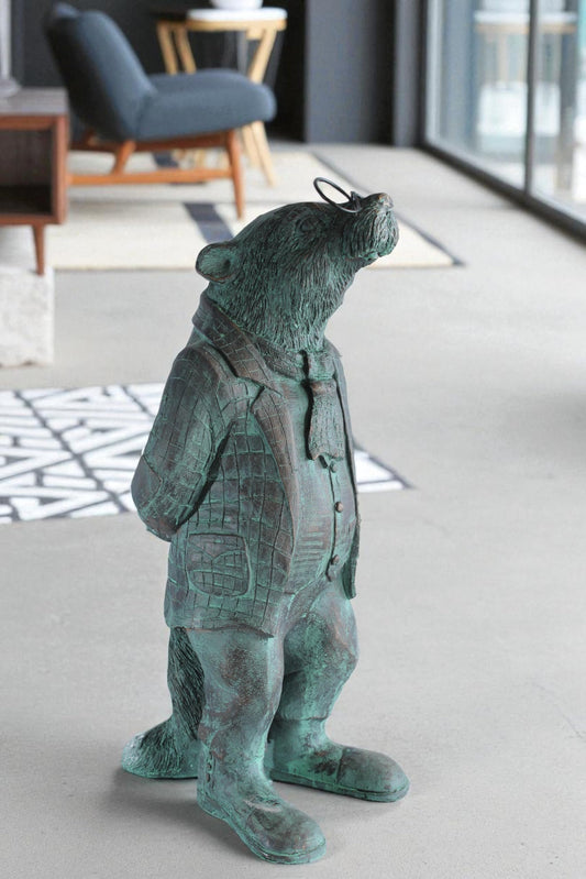 NIFAO Resin Statue Mole with Glasses Bronze Green Patina Finish 9" x 11" x 26"H