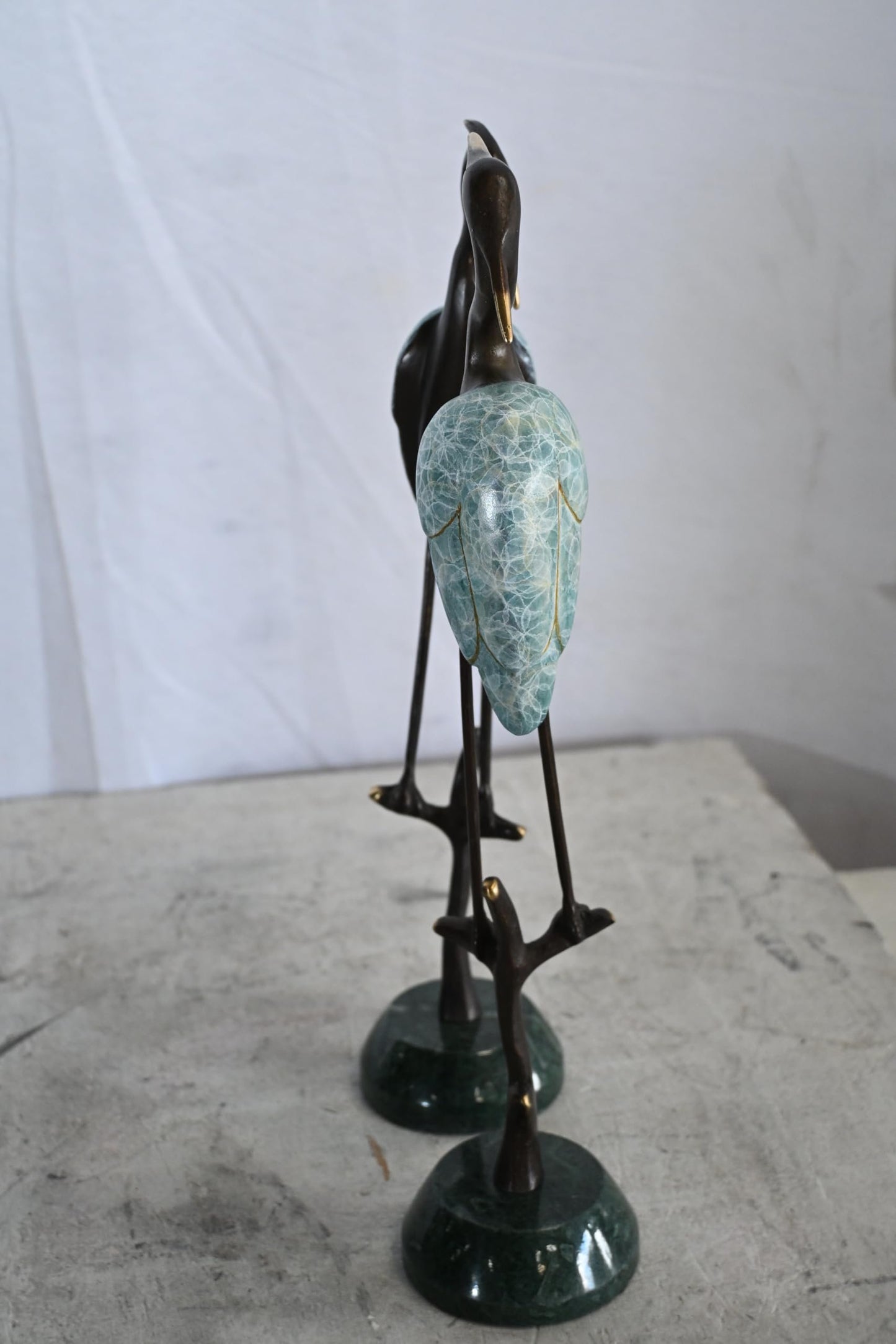 NIFAO Bronze Heron Pair Statue Set Marble Base Bird Sculpture 8"x4"x17"H