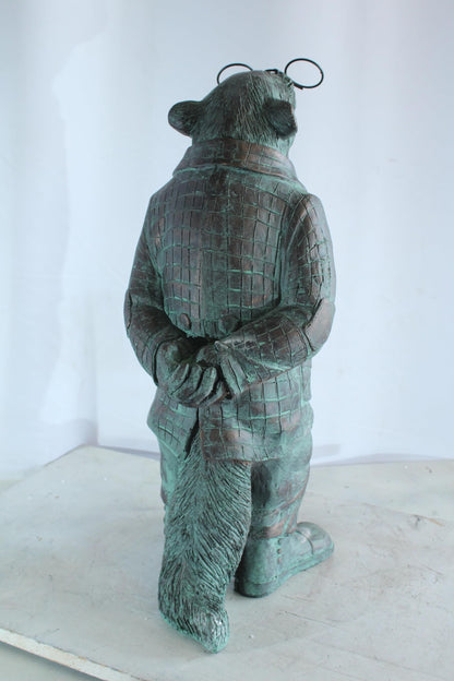 NIFAO Resin Statue Mole with Glasses Bronze Green Patina Finish 9" x 11" x 26"H