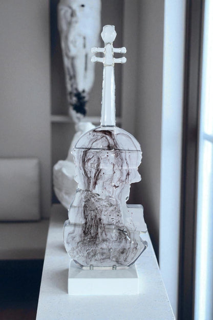 NIFAO Resin Violin Statue Clear Abstract Musical Instrument Art Decor 10" x 6" x 29"H