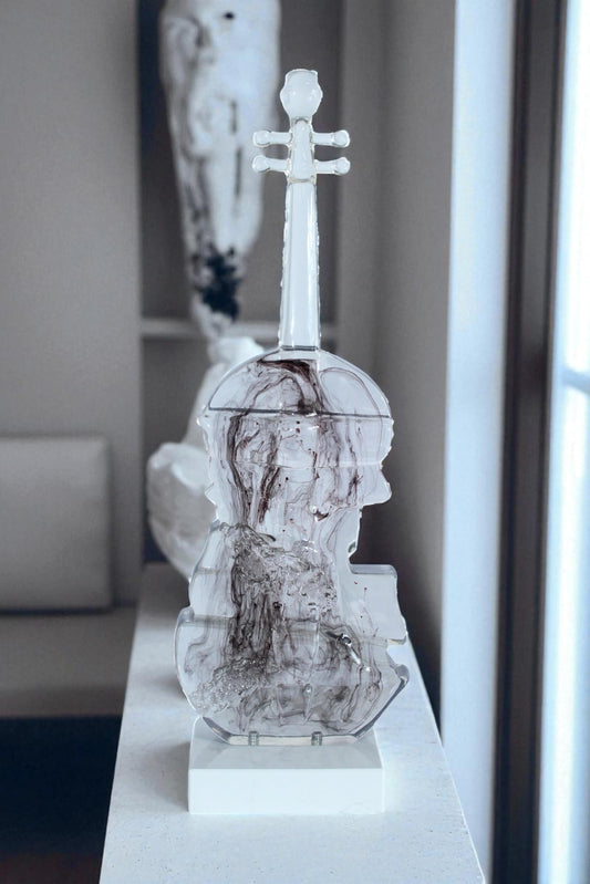 NIFAO Resin Violin Statue Clear Abstract Musical Instrument Art Decor 10" x 6" x 29"H