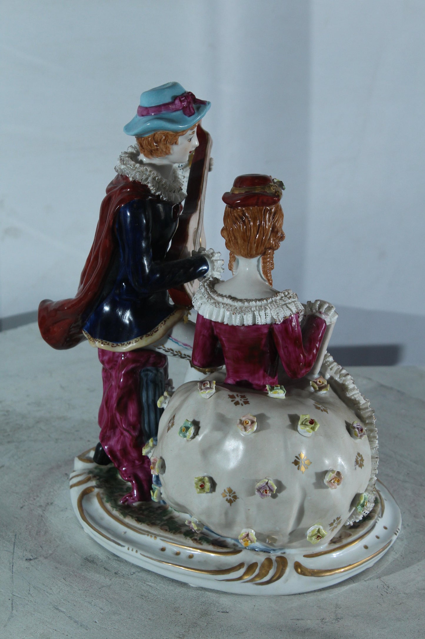 NIFAO Porcelain Romantic Couple Figurine with Guitar and Book 11" x 8" x 13"H