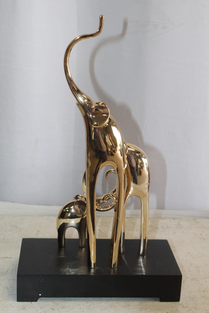 Gold Elephant Family Resin Statue on Black Base 11" x 5" x 8"H