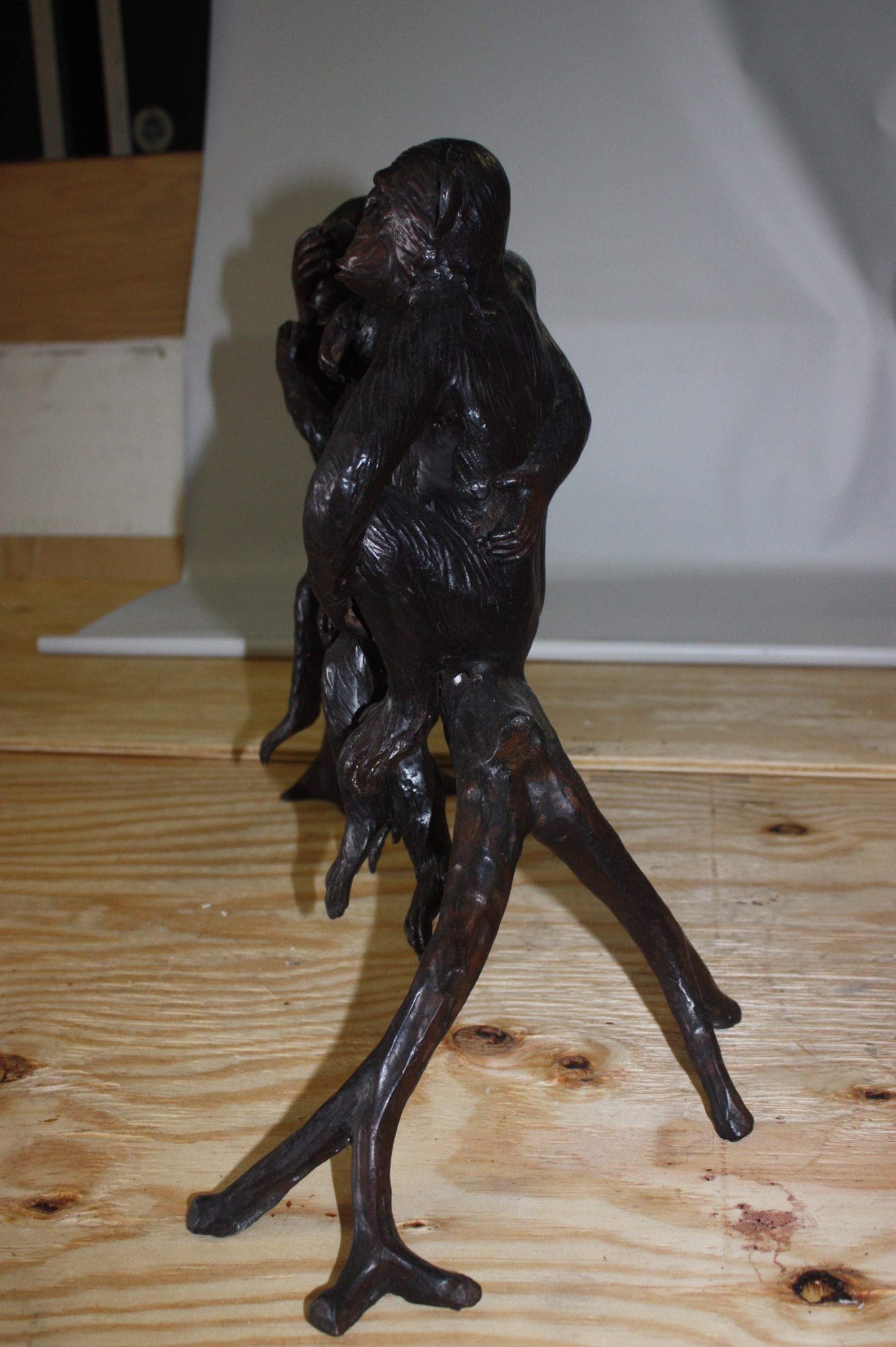 Three monkeys on a tree log - Bronze Statue -  Size: 27"L x 11"W x 18"H.