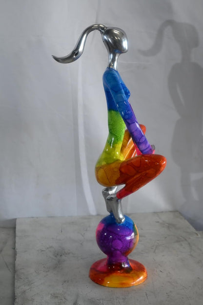 Rainbow Yoga Woman Meditating on Sphere Painted Aluminum 12"x10"x22"H