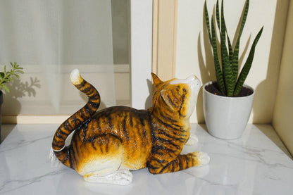 Squat cat Bronze Statue -  Size: 12"L x 6"W x 9"H.