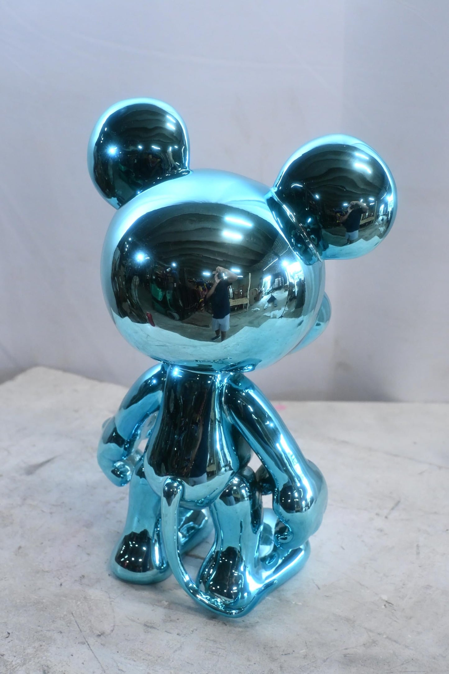 Turquoise Blue Mouse Cartoon Character Resin Sculpture 12"x9"x16"H