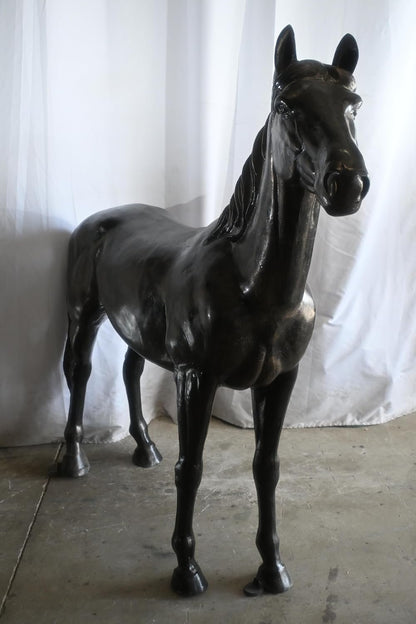 Life Size Standing Silver Horse Large Aluminum Sculpture 76"x19"x65"H