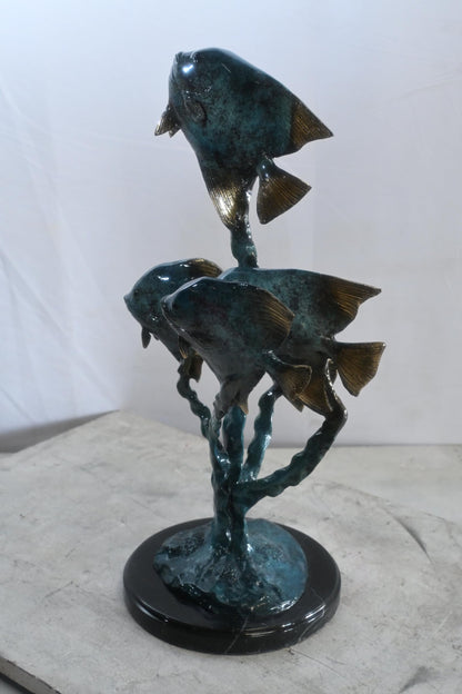 Bronze Tropical Fish Quartet Sculpture Coral Branch 13"x20"x21"H