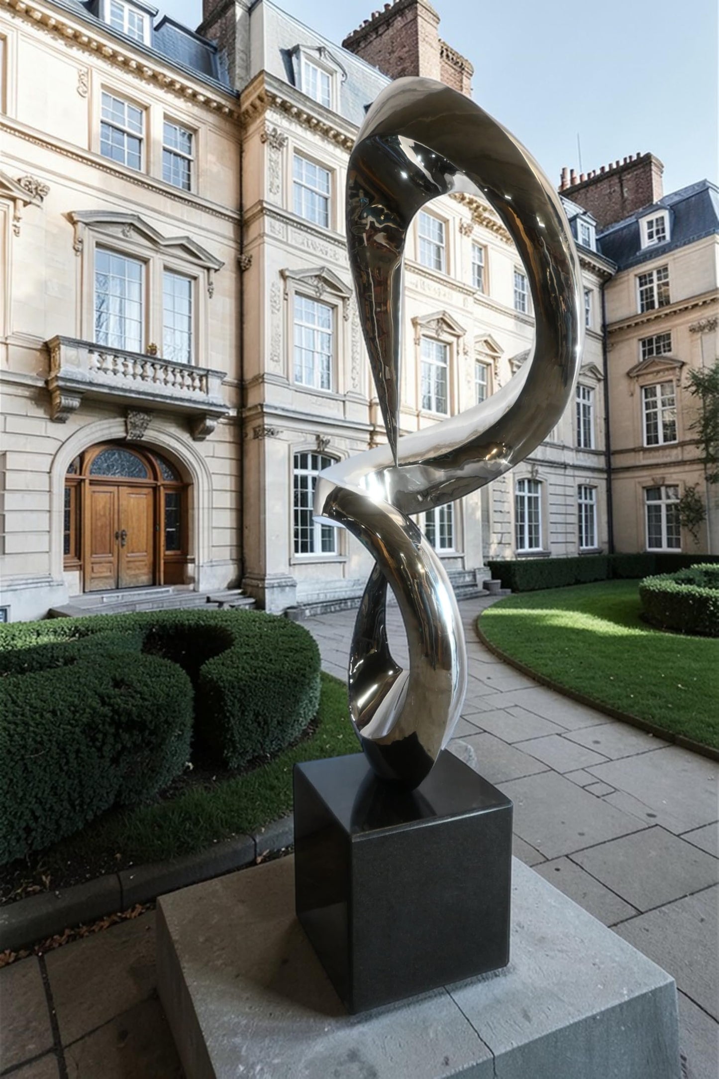 Giant Abstract Double Loop Stainless Steel Sculpture Marble 30"x21"x98"H