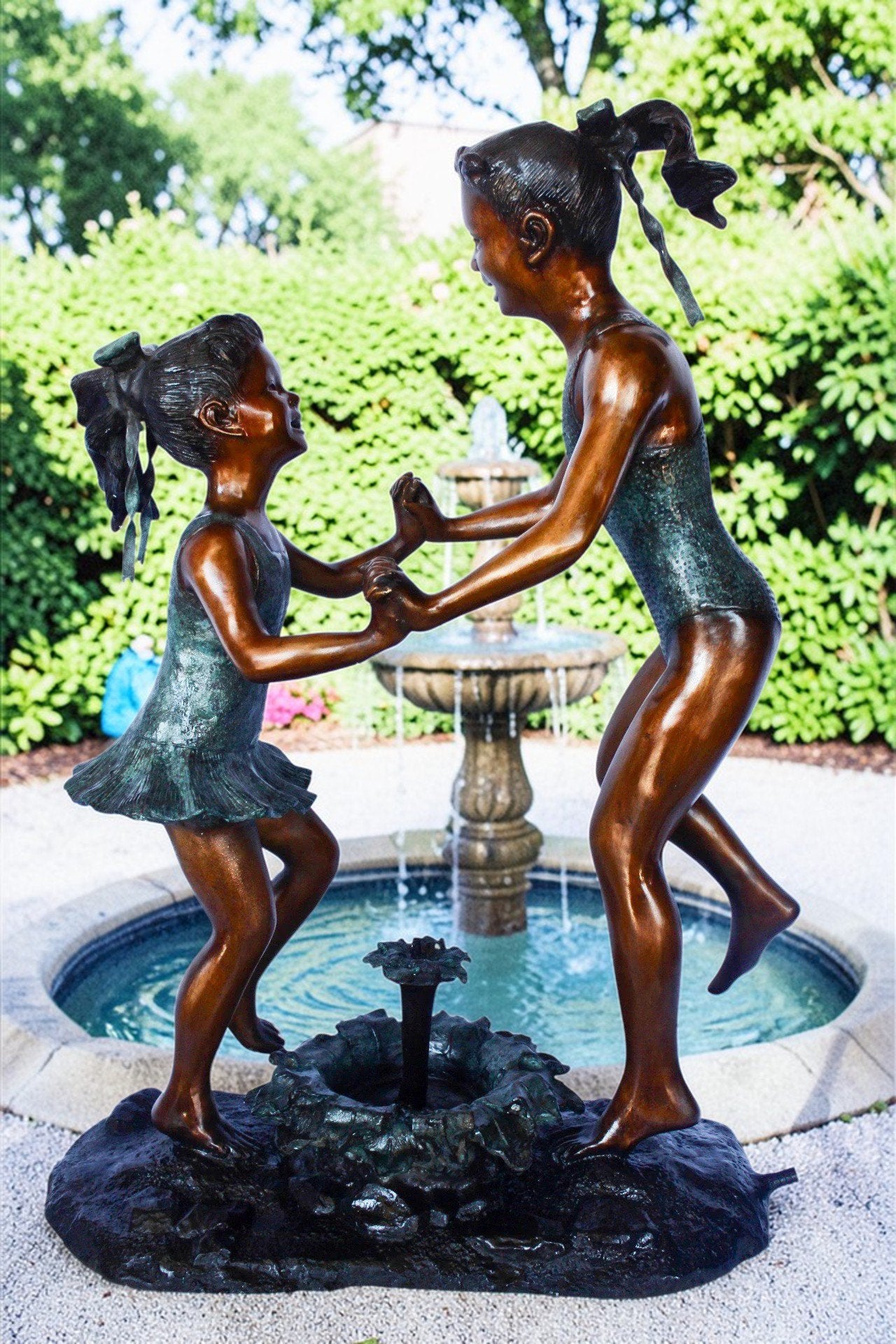 Young dancing girls circling fountain bronze statue -  Size: 14" x 29" x 38"H.