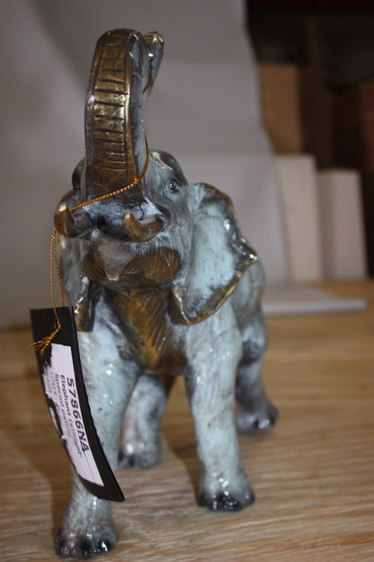 Bronze Elephant Trunk Up Statue - Hand-Cast Patina Finish - 13.5"L x 5"W x 12"H