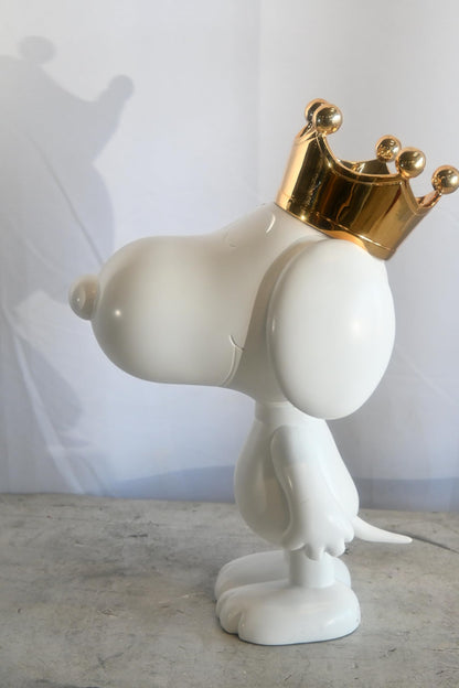 White Resin Snoopy Inspired Dog Figurine with Gold Crown 12"x8"x18"H