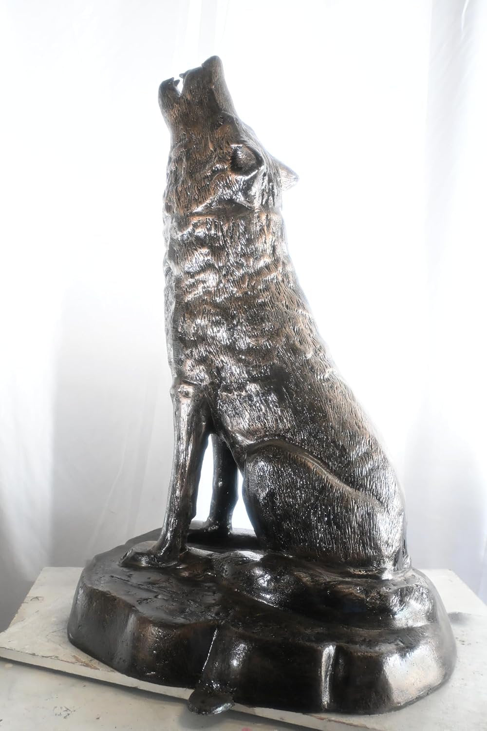Majestic Howling Wolf on Rock Base Large Aluminum Statue 28"x26"x43"H