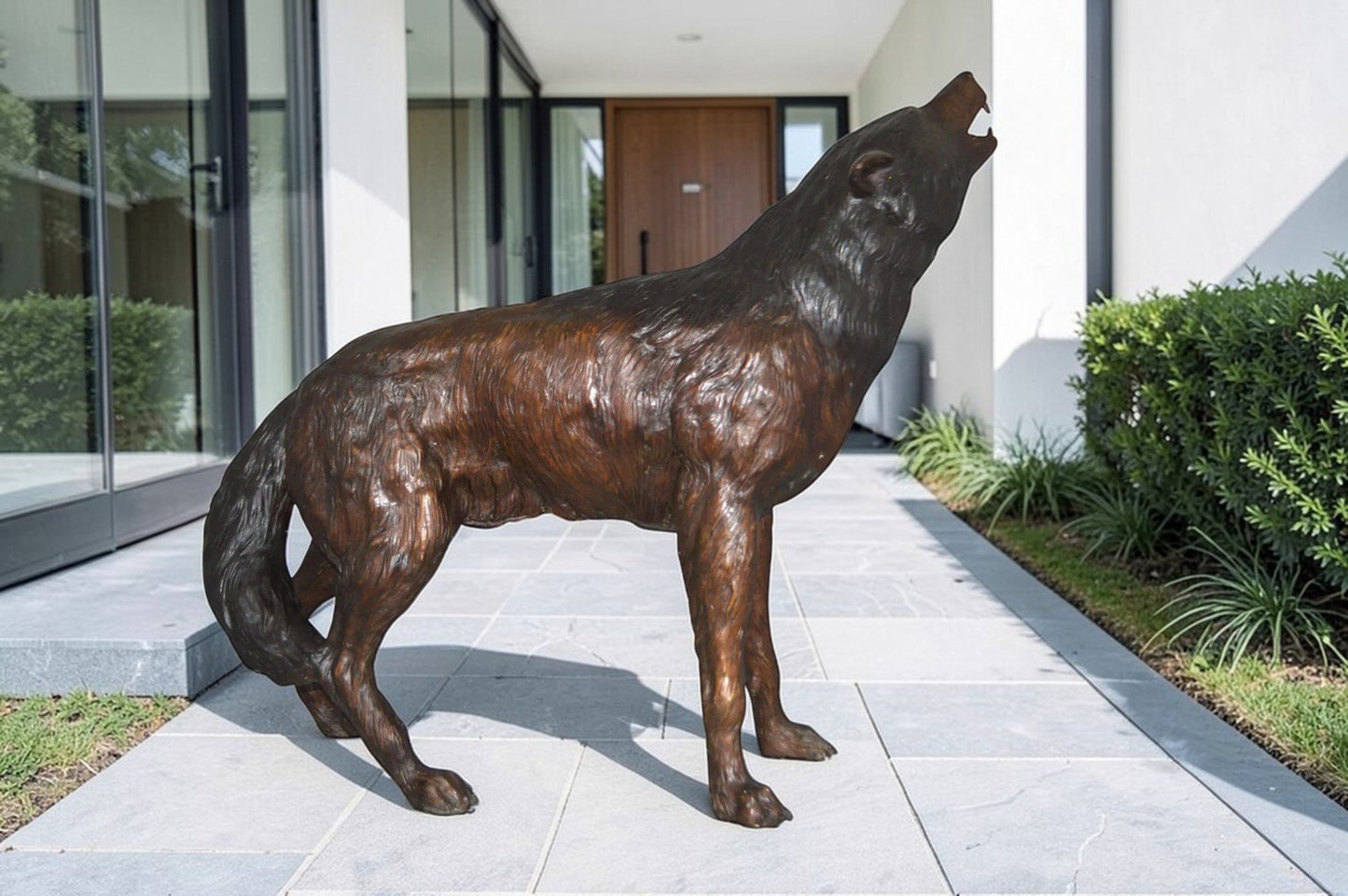 Howling Wolf Bronze Statue -  Size: 40"L x 10"W x 32"H.