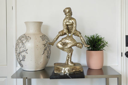 Leapfrog bronze statue silver finish  - Size: 12"L x 7"W x 19"H.