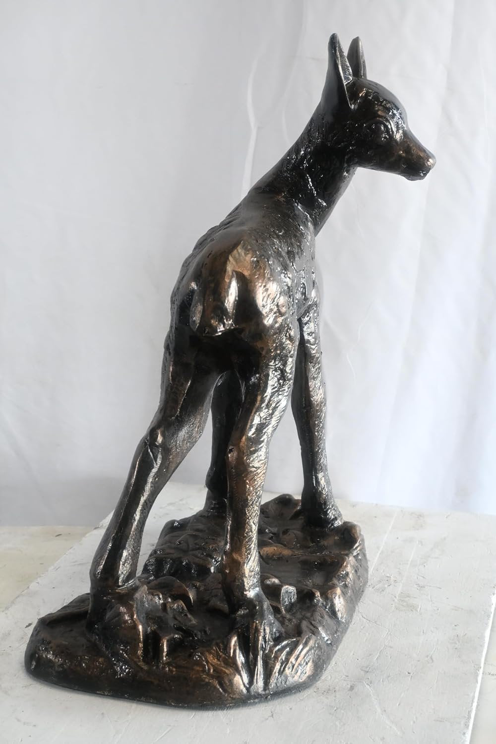 Fawn Statue on Forest Base with Leaves Aluminum Yard Art 17"x11"x25"H