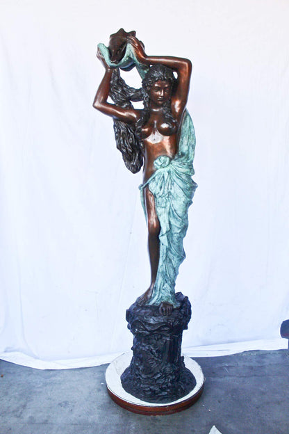 Half-naked woman holding a basket bronze statue Art Nude -  Size: "L x "W x "H.
