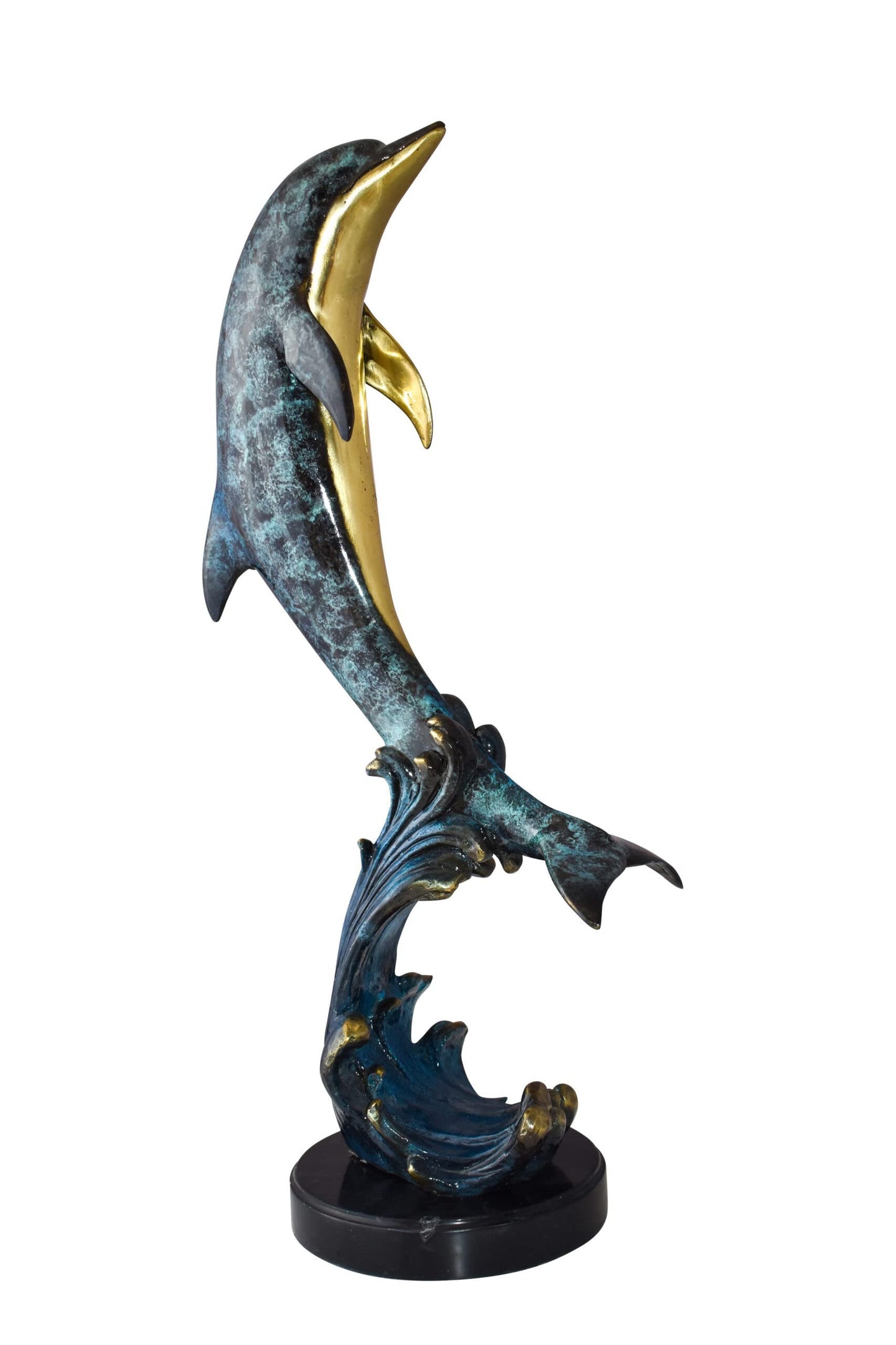Dolphin Jumping the Waves Colored Bronze Statue Size: 15" x 10" x 31"H
