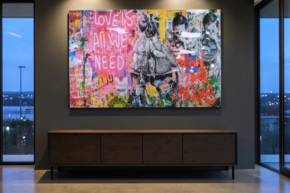 Love Is All We Need Street Art Style Resin Canvas 54"x35"