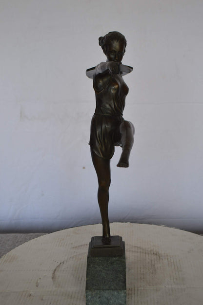 Woman Fighter with Sword Bronze Statue -  Size: 19"L x 5"W x 20"H.