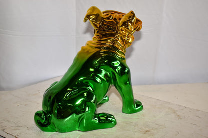 Ombre Green Chrome Bulldog Resin Statue - Pop Art Home Decor, 16"L x 9"W x 13"H