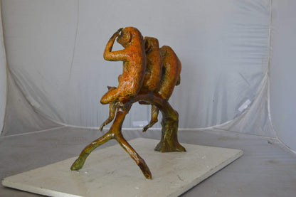 Three wise monkeys on a tree branch bronze statue - Size: 27"L x 11"W x 18"H.
