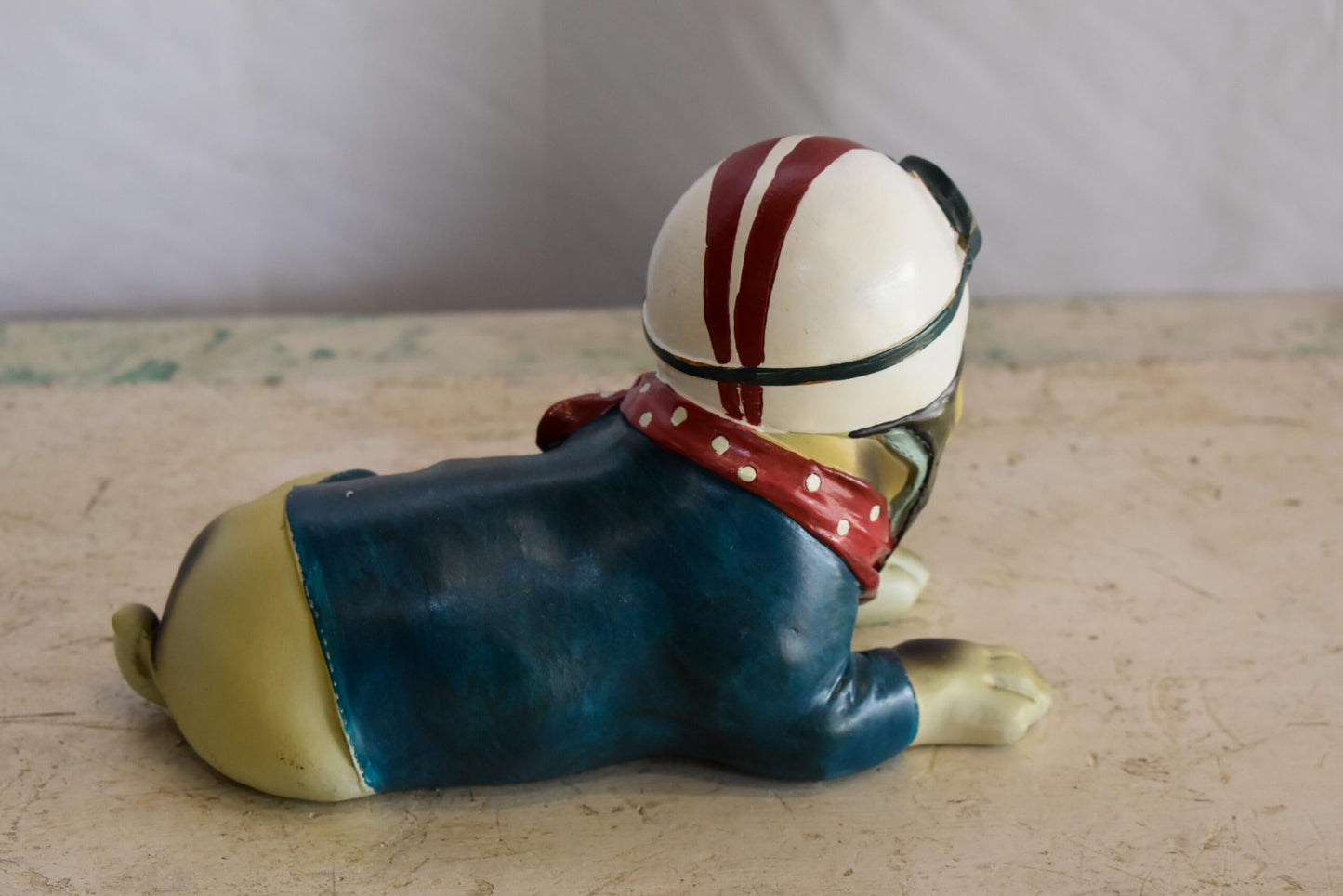 A Happy Dog Dressed in Motorcycle Rider Suit, Resin Statue 9" x 6" x 7"H