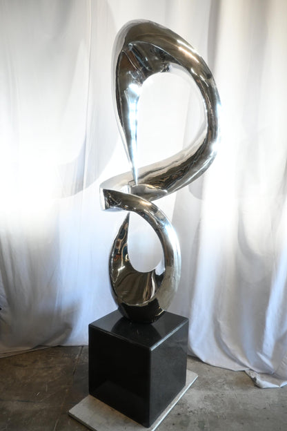 Giant Abstract Double Loop Stainless Steel Sculpture Marble 30"x21"x98"H