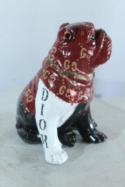 NIFAO Resin Bulldog Statue Fashion Inspired Hand Painted Decor 9" x 10" x 12"H
