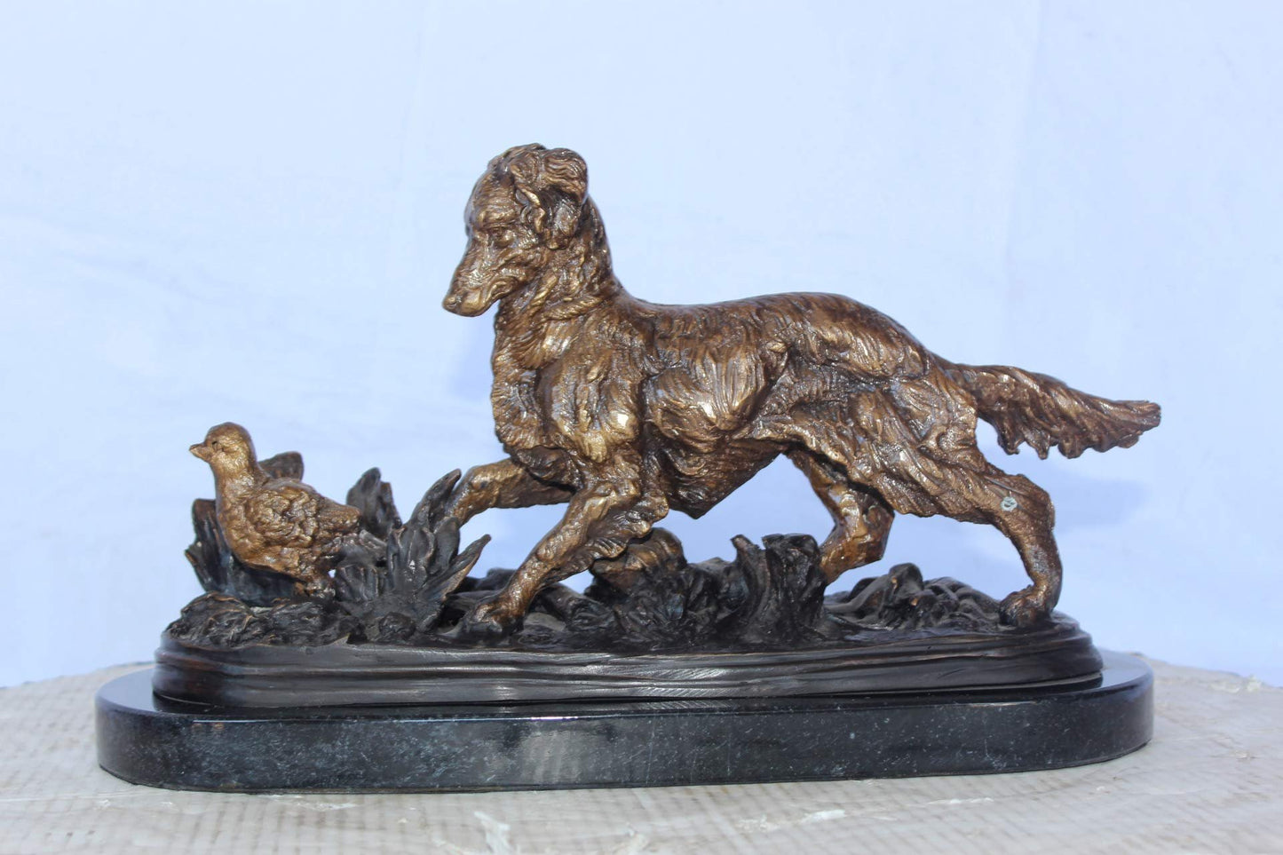 Golden retriever enjoying the outdoors bronze statue -  Size: 16"L x 7"W x 9"H.