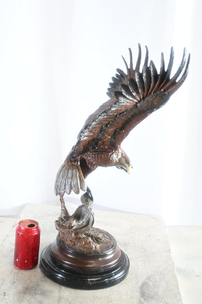 Bronze Eagle in Flight Sculpture Lost Wax Cast Marble Base 17"x11"x24"H