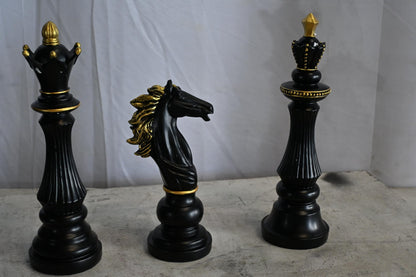 Decorative Chess Pieces Set Black Gold Resin Figurines 4"x13"x14"H