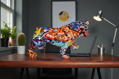 Modern Happy Graffiti Resin Bulldog Statue Looking to the Right  10" x 5" x 7"H