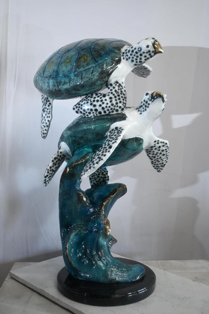 Bronze Two Sea Turtles Sculpture on Wave Base 26"x21"x41"H