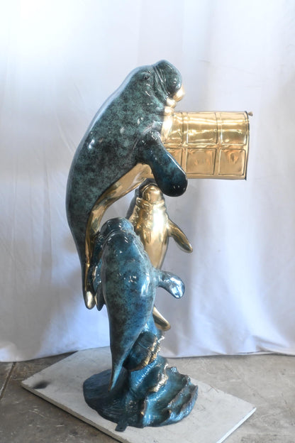 Bronze Manatee Mailbox Sculpture with Three Sea Cows 27"x27"x55"H
