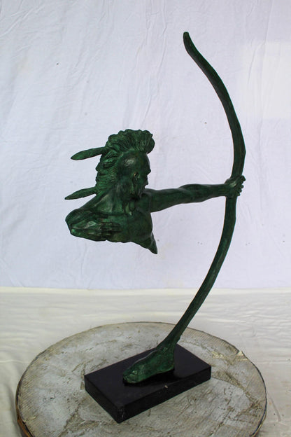 Nifao Native American Warrior with Long Bow Bronze Statue – Handcrafted Lost Wax Casting with Rich Patina – Powerful Tribal Art Sculpture Mounted on Base – Museum-Quality Detail 22" x 6" x 33"H
