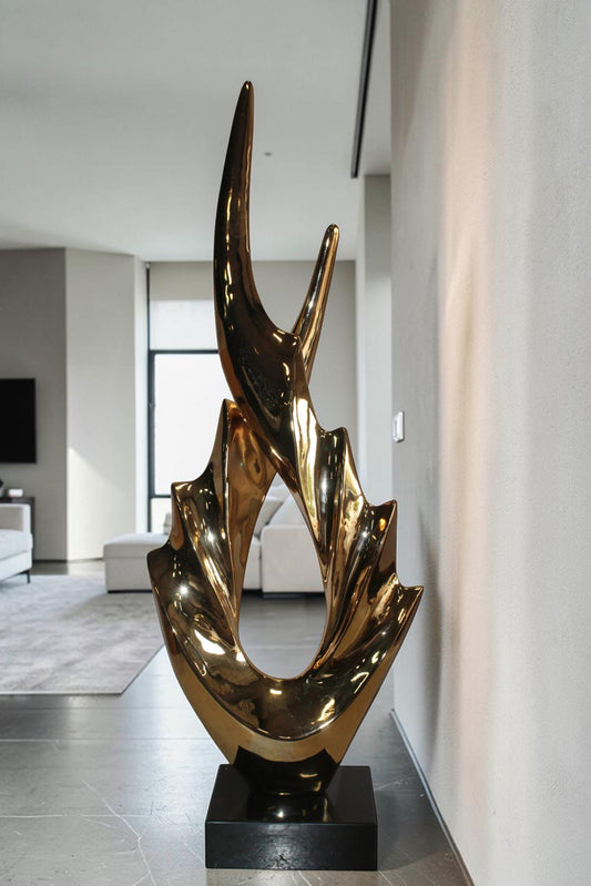 Unique Fluttering Gold Resin Statue on Marble Base 13" x 7" x 36"H