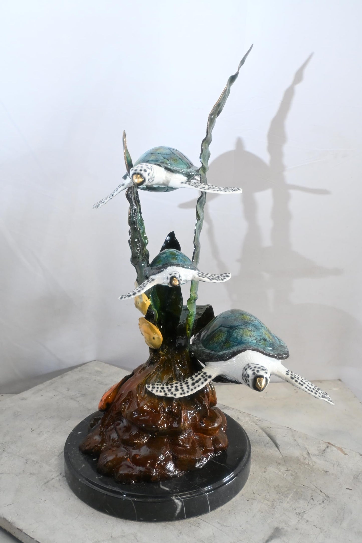 Three Sea Turtles Bronze Sculpture Vertical Coral 18"x13"x28"H