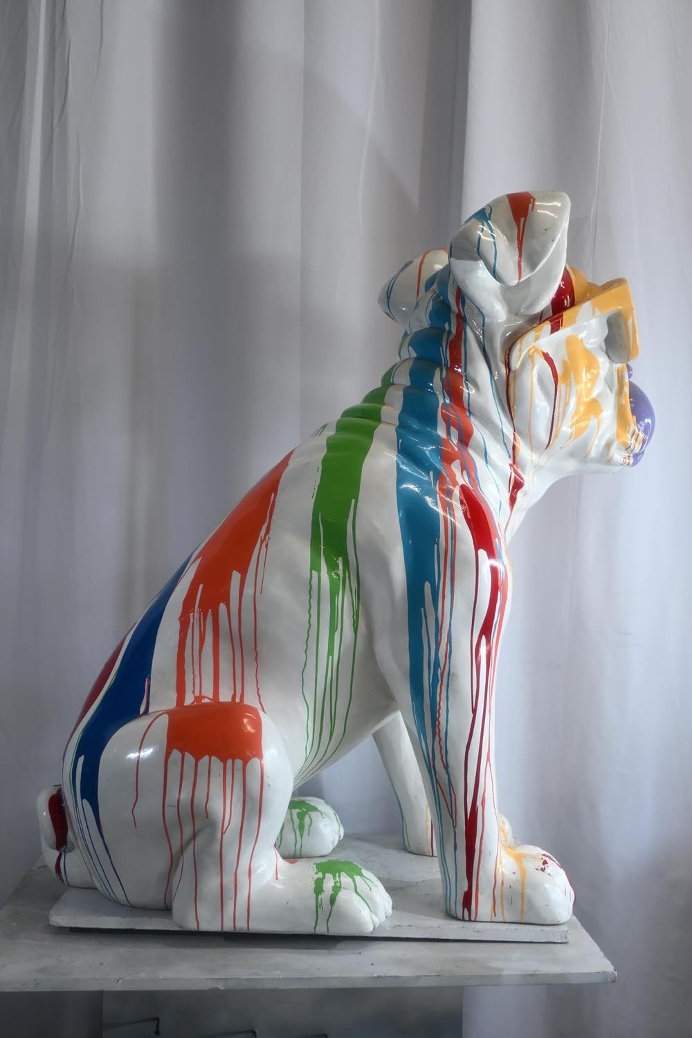 Giant Resin Bulldog Statue with Colorful Paint Drip Art 29"x50"x50"H