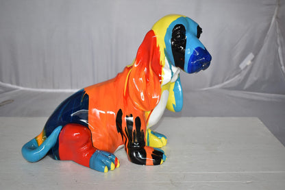 Modern Paint Drops Basset Hound Dog Statue Made of Resin Size: 16" x 8" x 13"H