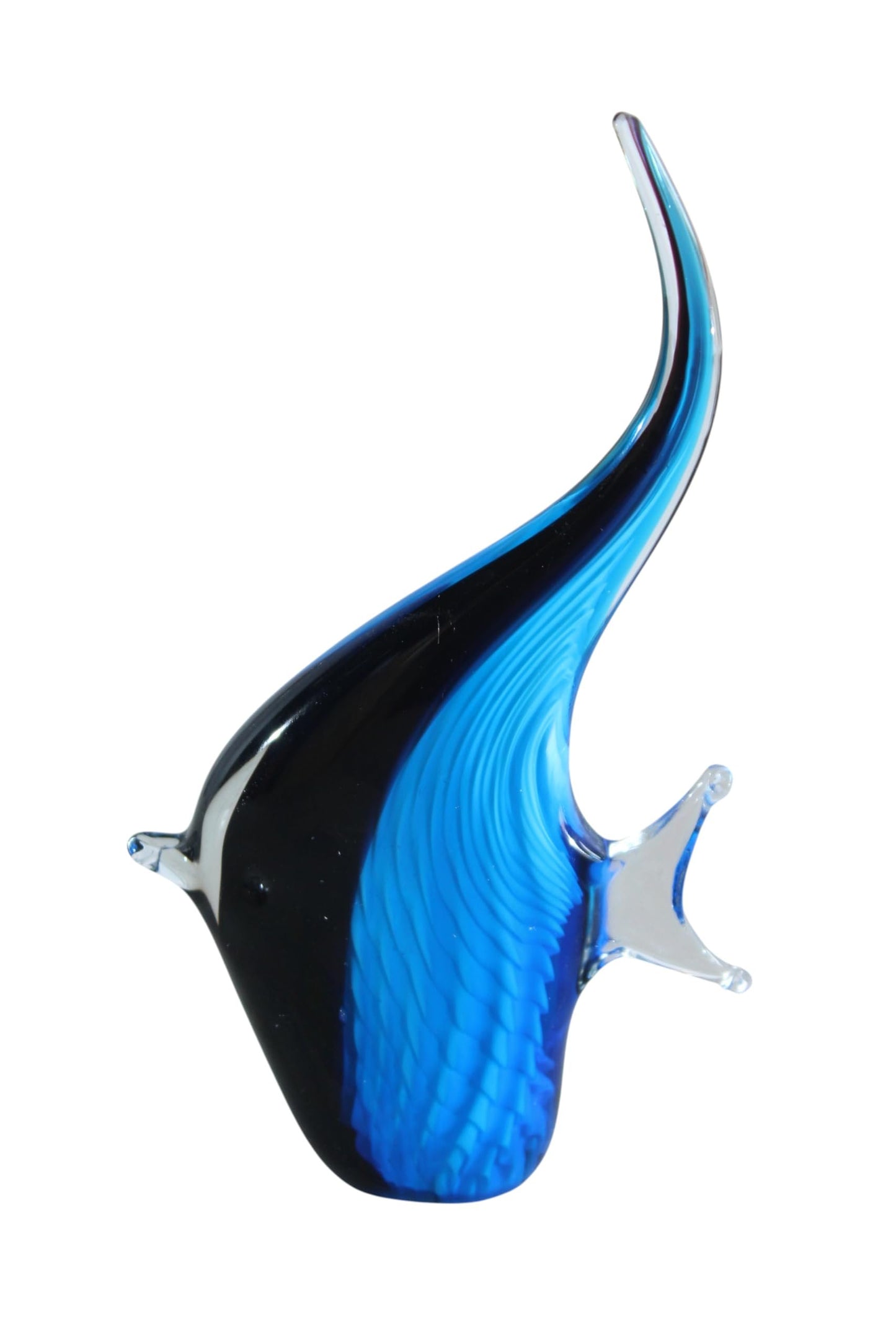 NIFAO Glass Angelfish Figurine Blue Black Hand Blown Art Decor 6" x 3" x 9"H