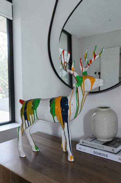 Modern Art colorful Deer Resin Statue - Size: 17"L x 11"W x 18"H.